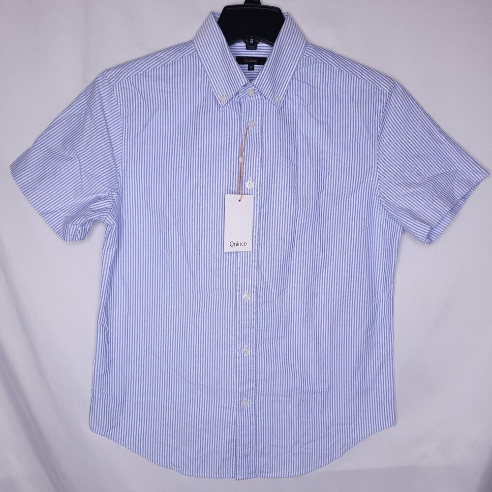 Quince Shirt Mens Small Striped Blue, White Oxford Organic Cotton NWT